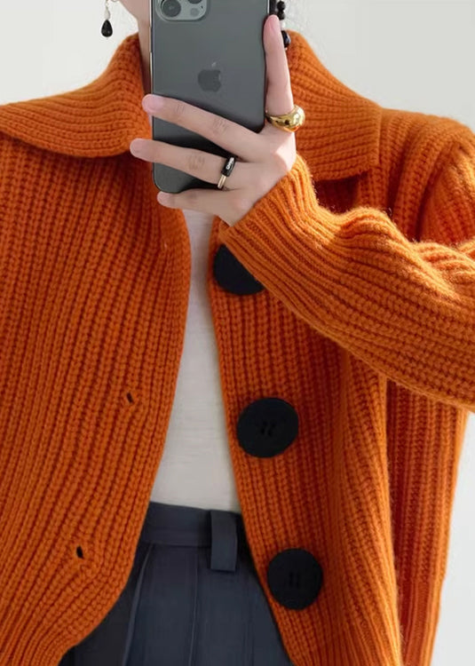 Damenstrickjacke mit Knöpfen Orange Stil mit Kragen Piotruś