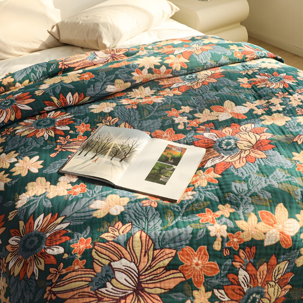 Decorative floral throw with fringes Lightweight sofa cover