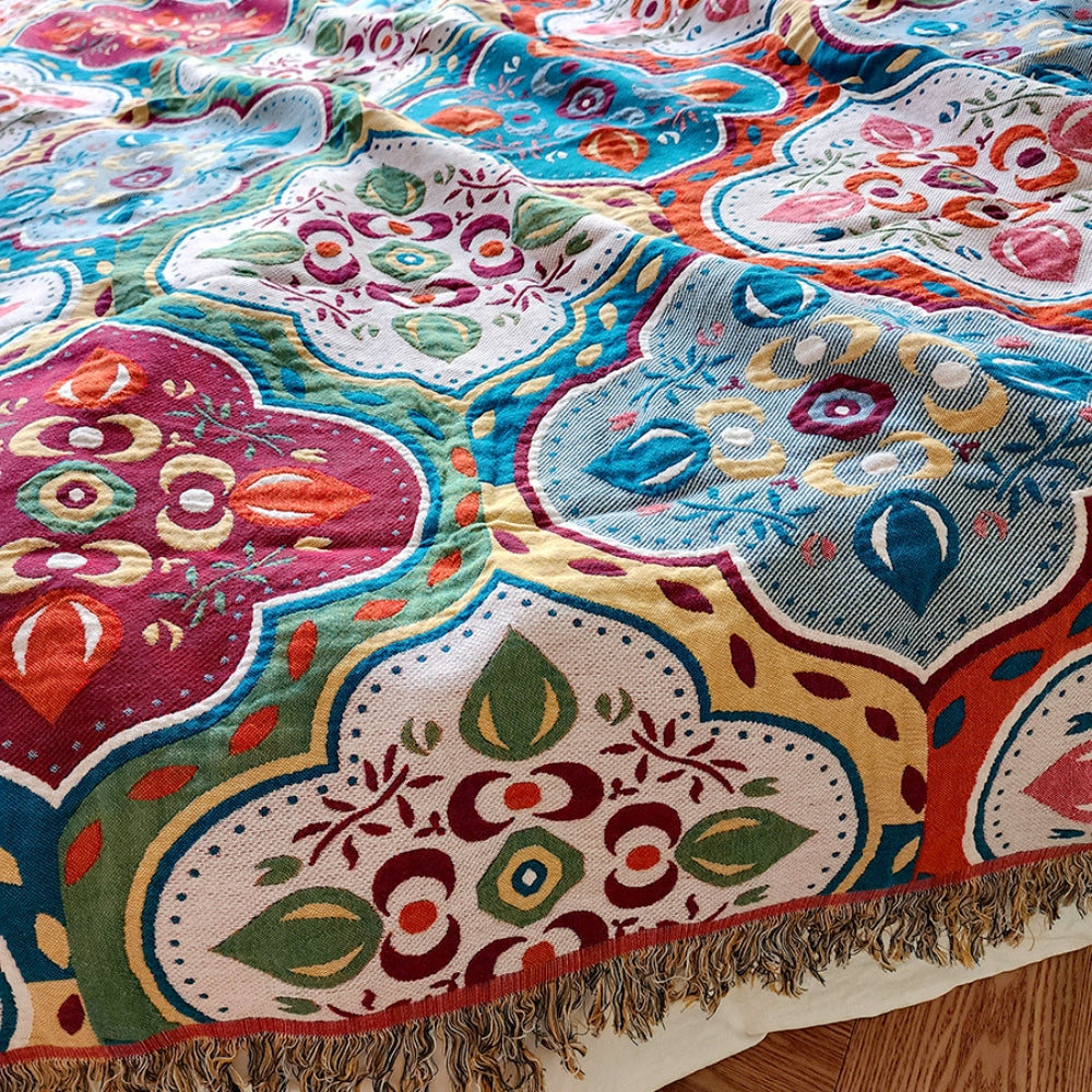 Coperta reversibile con motivo a mosaico con frange Stile marocchino