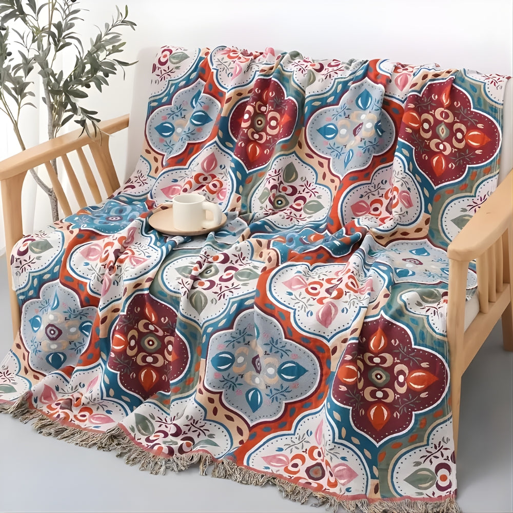 Coperta reversibile con motivo a mosaico con frange Stile marocchino