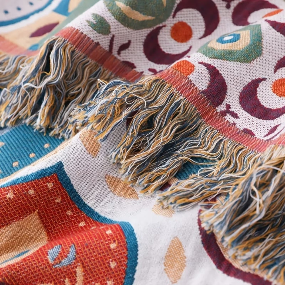 Coperta reversibile con motivo a mosaico con frange Stile marocchino