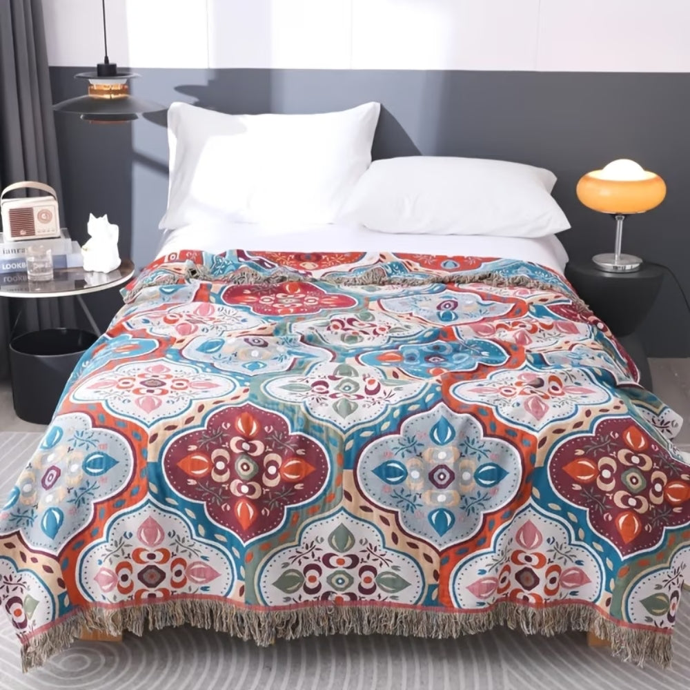 Coperta reversibile con motivo a mosaico con frange Stile marocchino