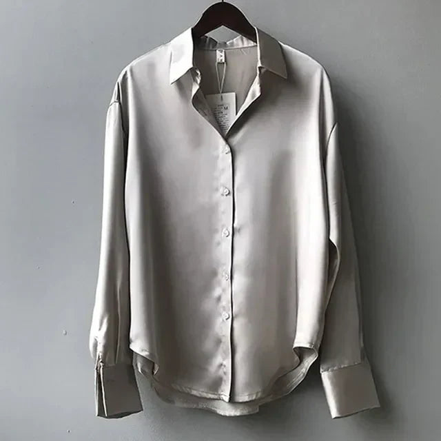 Women's Long Sleeve Button-Up Blouse with Classic Collar