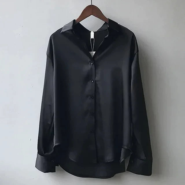 Women's Long Sleeve Button-Up Blouse with Classic Collar
