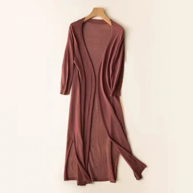 Cardigan lungo da donna aperto leggero taglio ampio