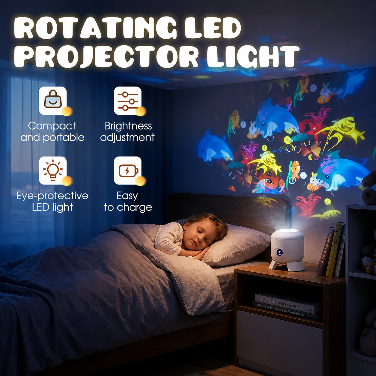 Projektor Fal Oceanicznych Lampka Nocna Obrotowa