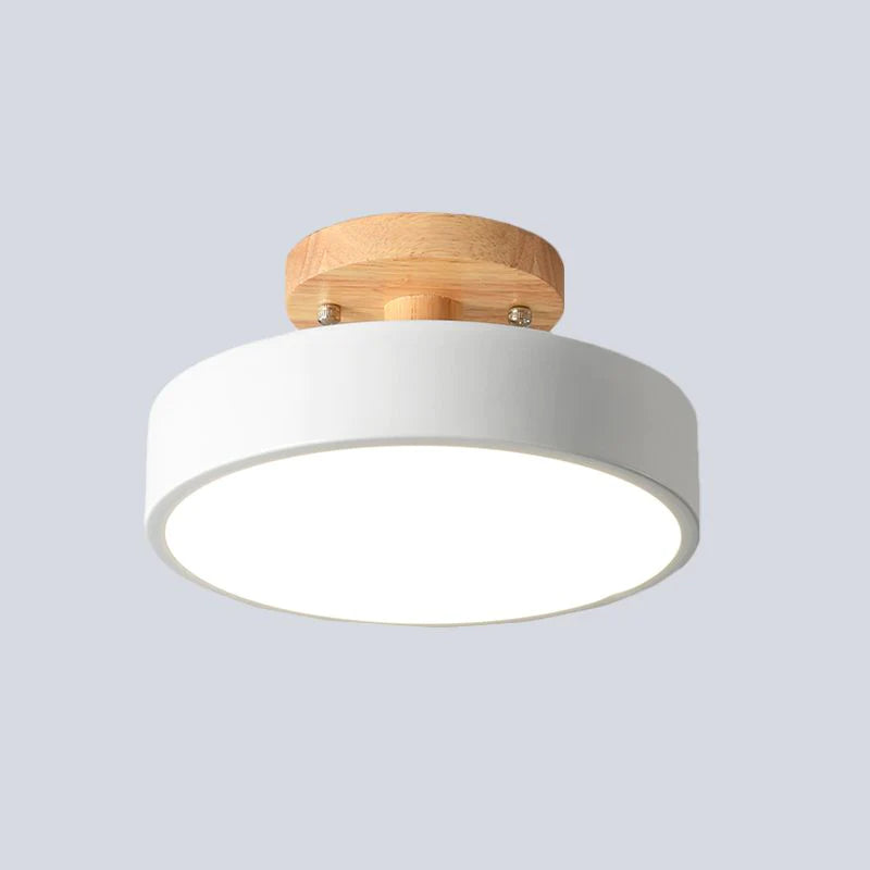 Warm Scandinavian round wooden LED ceiling lamp for modern interiors