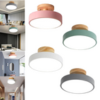 Warm Scandinavian round wooden LED ceiling lamp for modern interiors