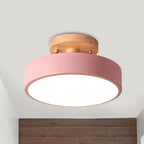 Warm Scandinavian round wooden LED ceiling lamp for modern interiors