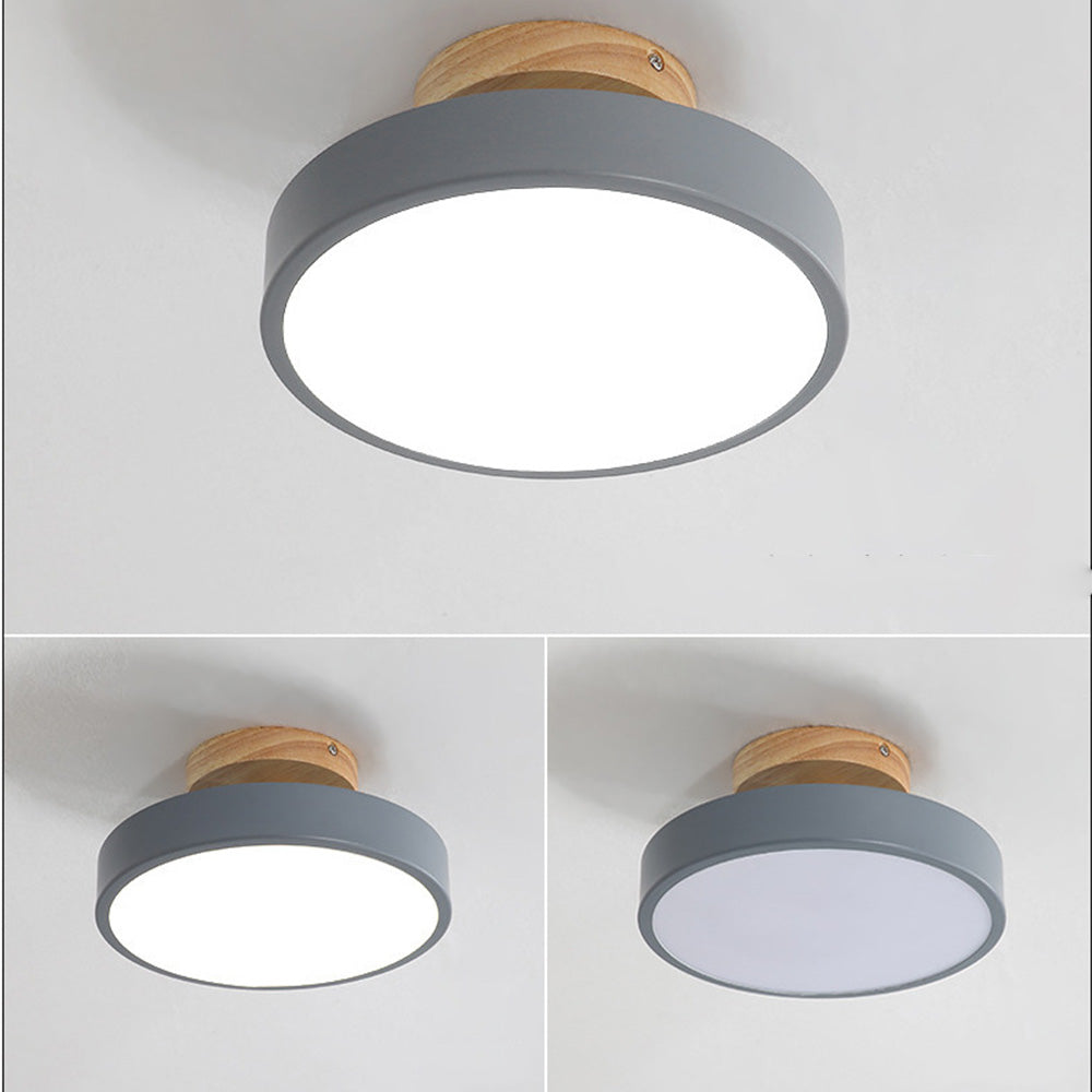Warm Scandinavian round wooden LED ceiling lamp for modern interiors