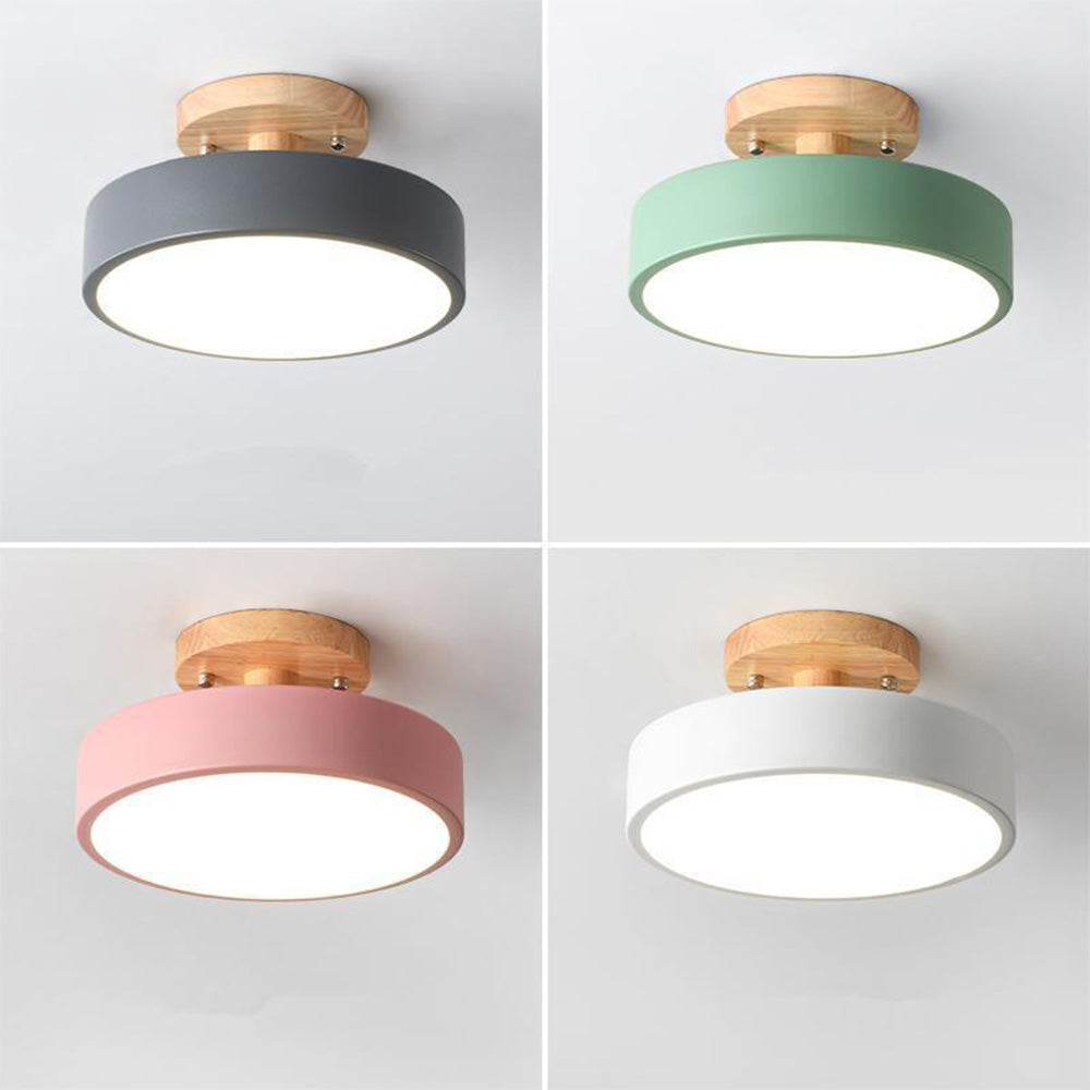 Warm Scandinavian round wooden LED ceiling lamp for modern interiors