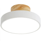 Warm Scandinavian round wooden LED ceiling lamp for modern interiors