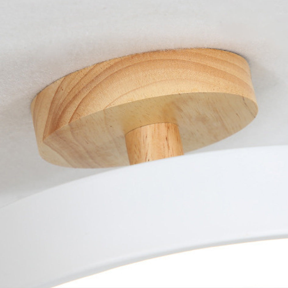 Warm Scandinavian round wooden LED ceiling lamp for modern interiors