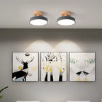 Warm Scandinavian round wooden LED ceiling lamp for modern interiors