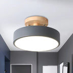 Warm Scandinavian round wooden LED ceiling lamp for modern interiors