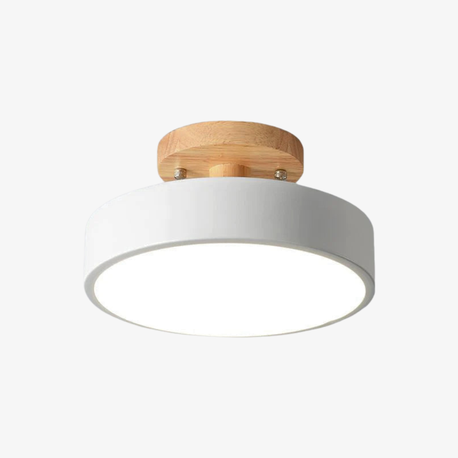 Warm Scandinavian round wooden LED ceiling lamp for modern interiors