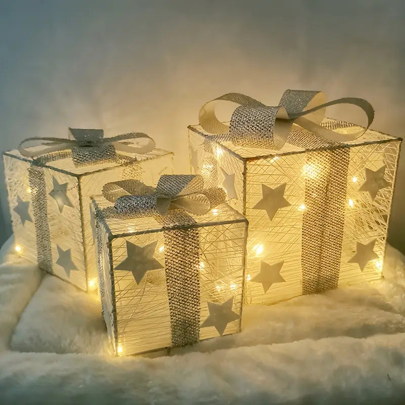 Ensemble de trois boîtes décoratives lumineuses pour usage intérieur et extérieur