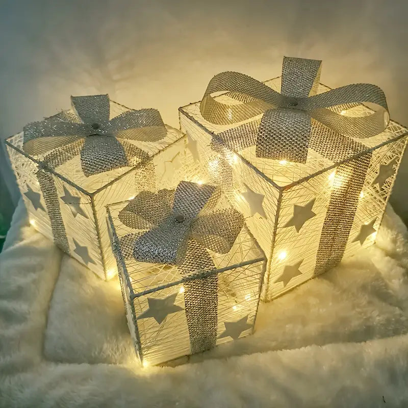 Ensemble de trois boîtes décoratives lumineuses pour usage intérieur et extérieur