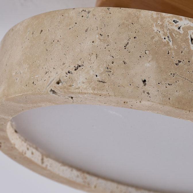 Natural Travertine LED Ceiling Lamp – Round Recessed Fixture