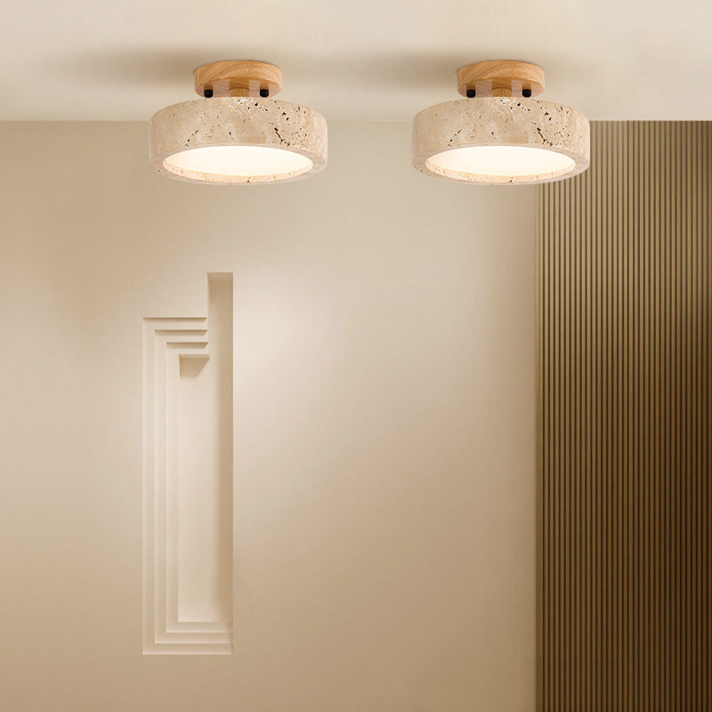 Natural Travertine LED Ceiling Lamp – Round Recessed Fixture