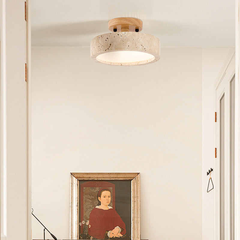 Natural Travertine LED Ceiling Lamp – Round Recessed Fixture