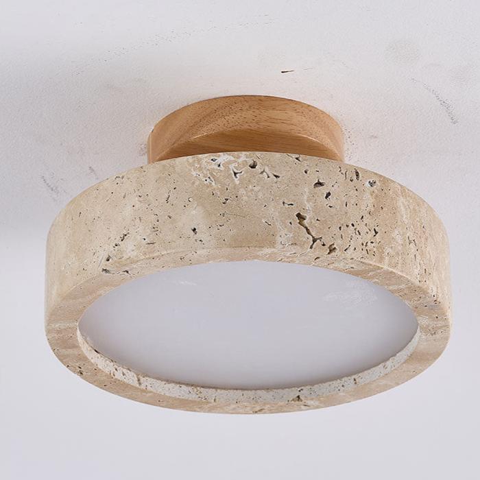 Natural Travertine LED Ceiling Lamp – Round Recessed Fixture