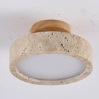 Natural Travertine LED Ceiling Lamp – Round Recessed Fixture