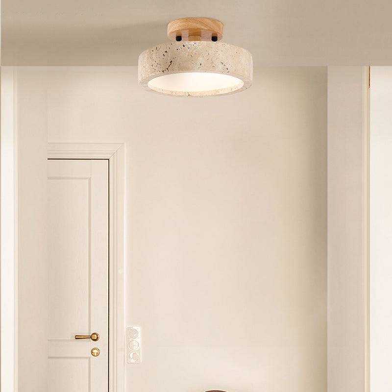 Natural Travertine LED Ceiling Lamp – Round Recessed Fixture