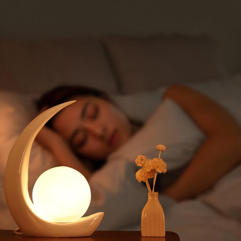 Modern crescent moon night lamp with glass shade