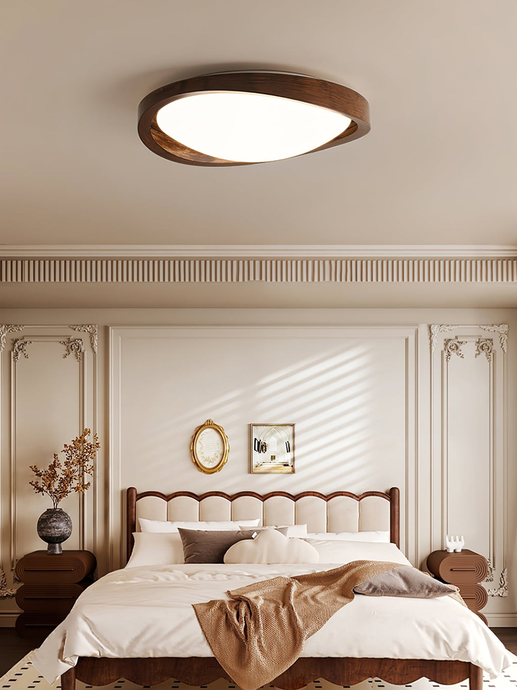 Orzechowy lampa sufitowa LED z zakrzywioną krawędzią do salonu