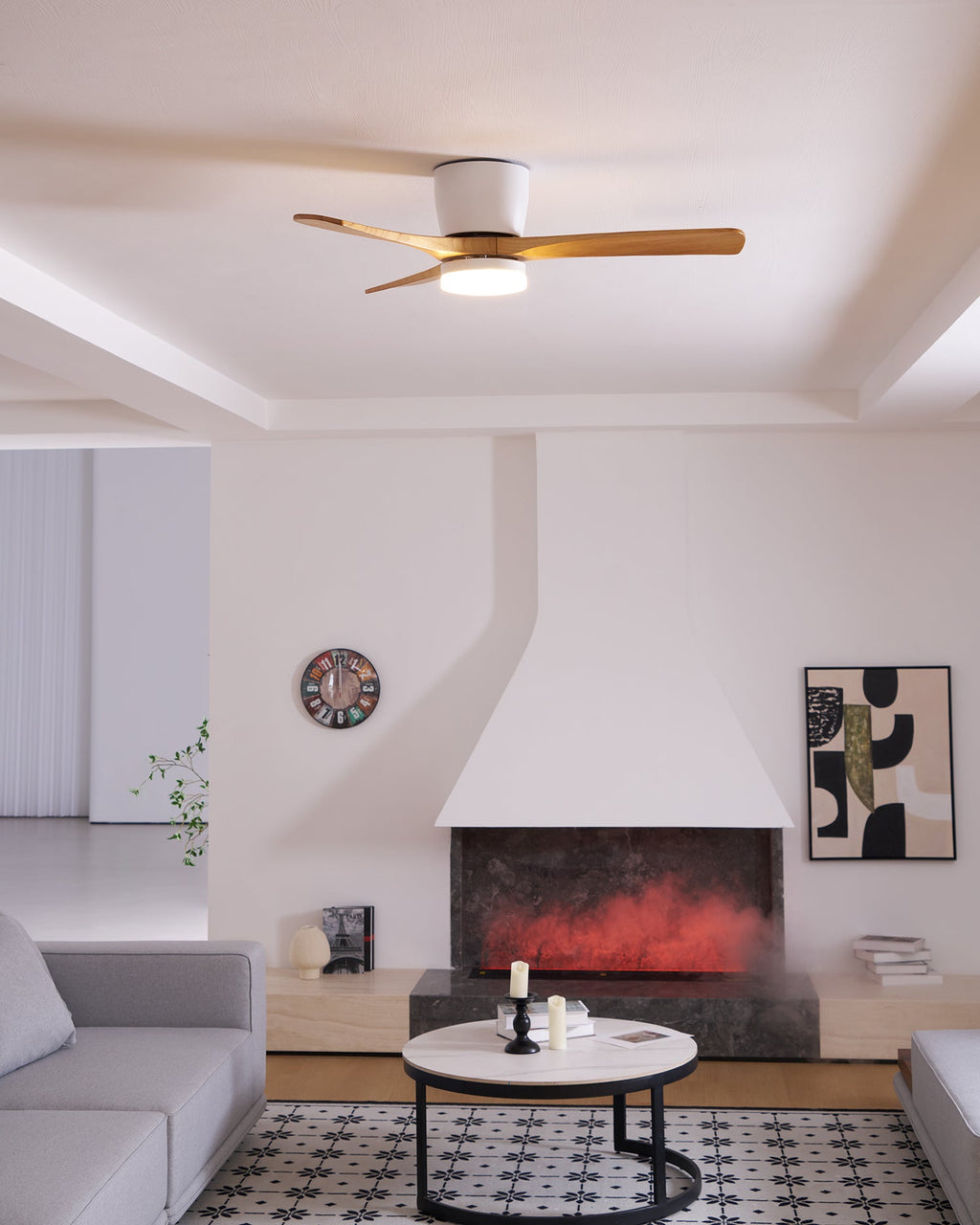 Lampa sufitowa w stylu nordyckim z wentylatorem Lampa sufitowa LED z pilotem