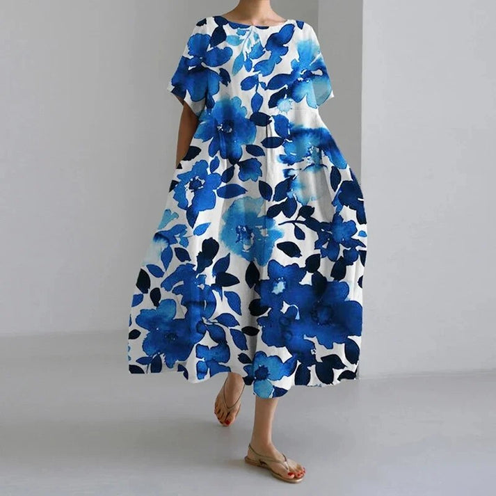 Abito casual midi da donna taglio ampio motivo floreale