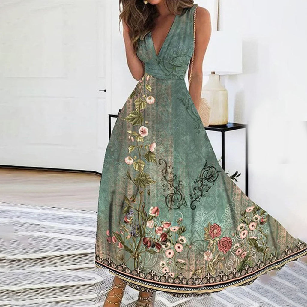 Women's Maxi Dress V-Neck Sleeveless Floral for Occasions