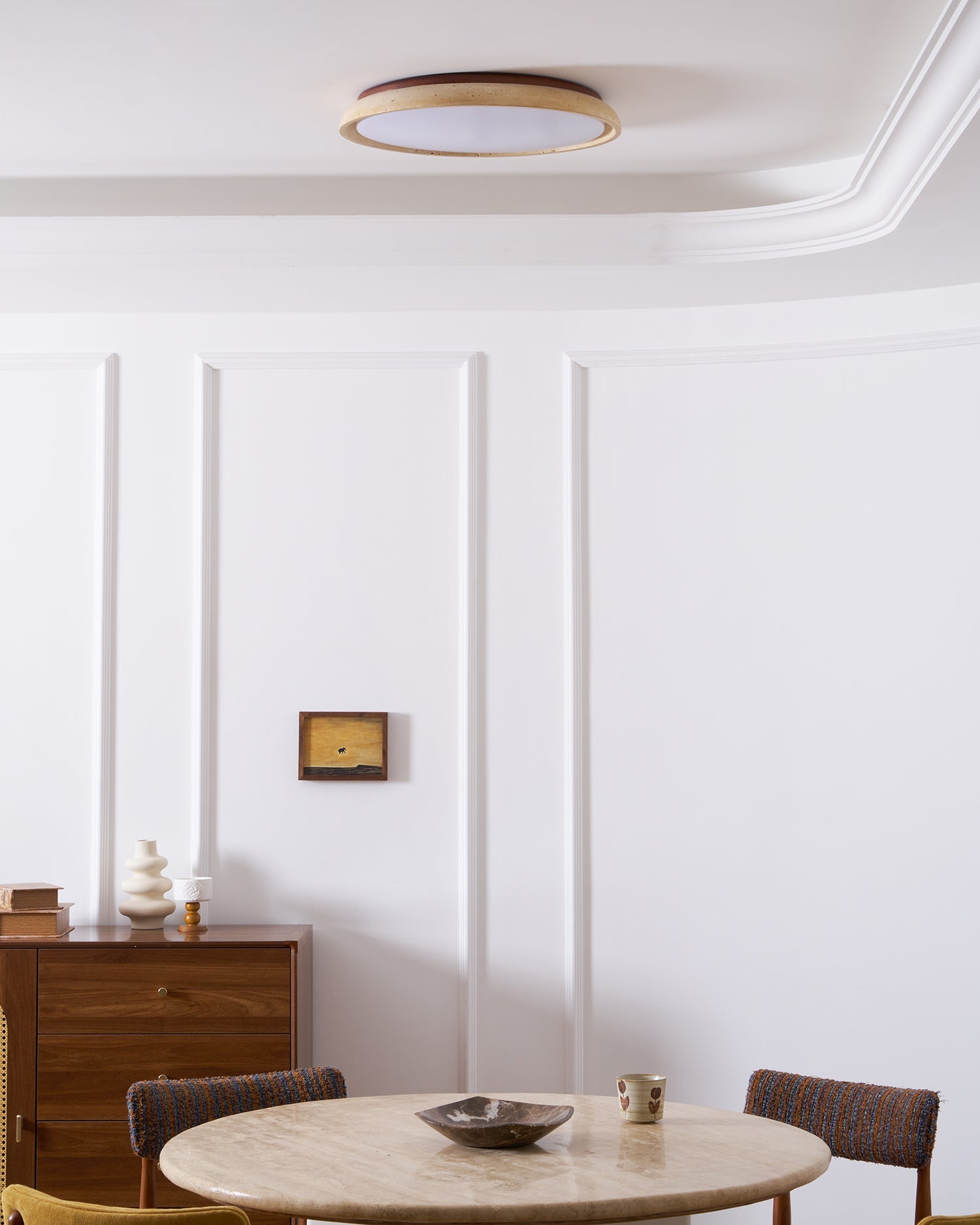 Minimalist travertine beige stone LED ceiling lamp