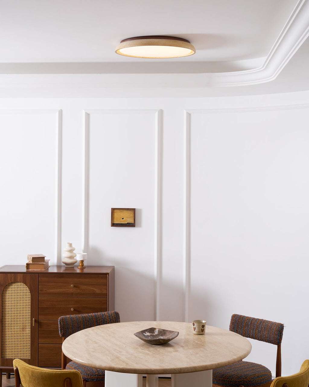 Minimalist travertine beige stone LED ceiling lamp
