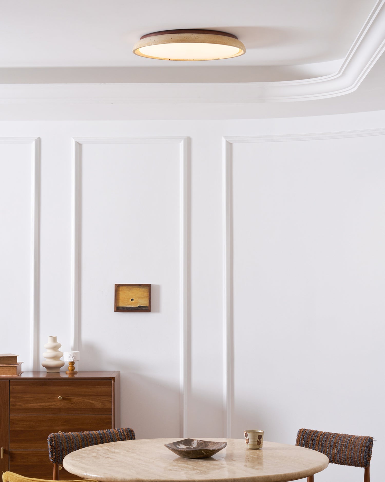 Minimalist travertine beige stone LED ceiling lamp