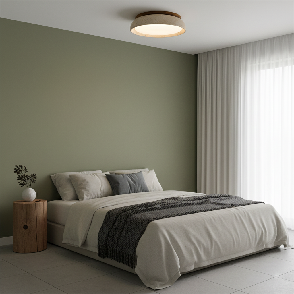 Minimalist travertine beige stone LED ceiling lamp