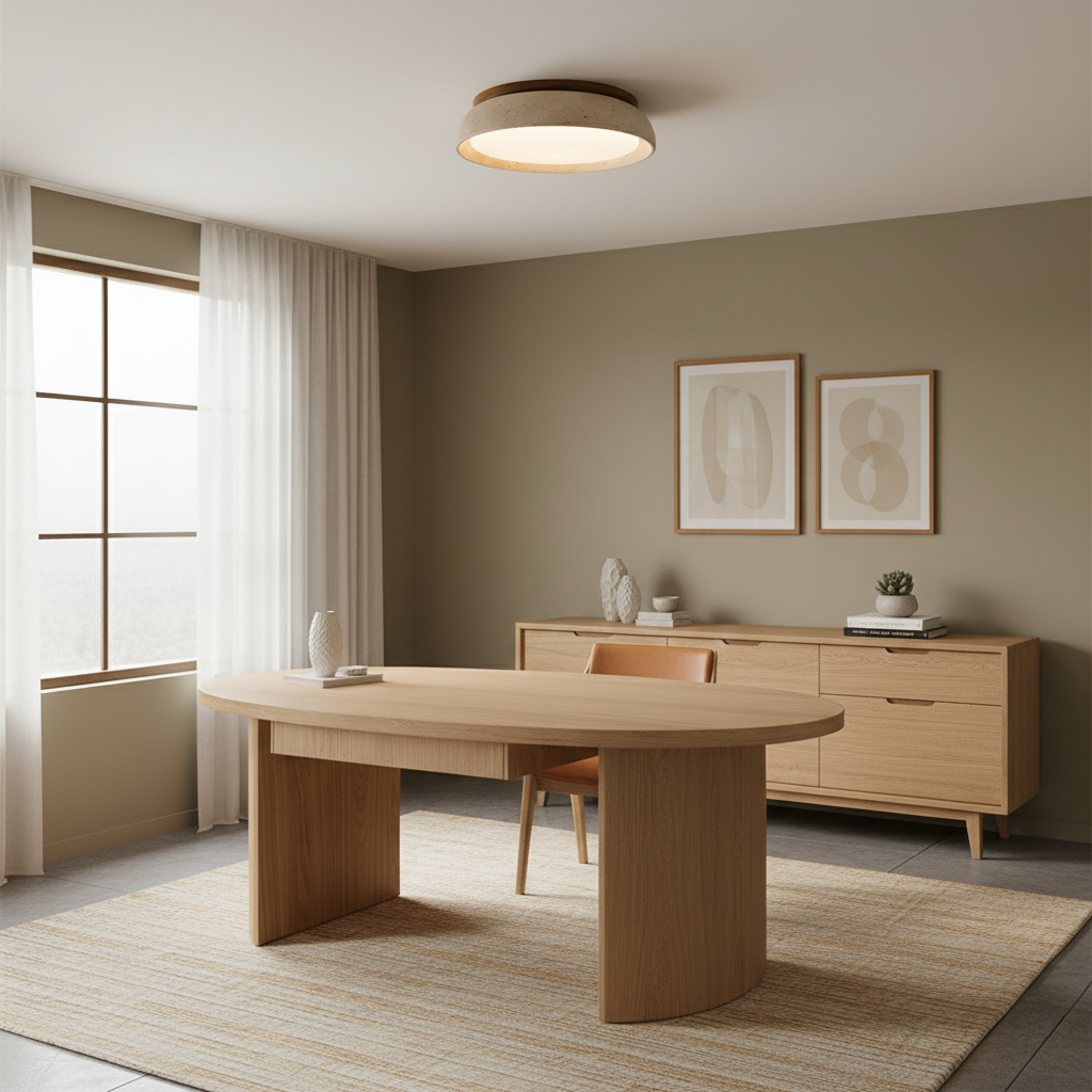Minimalist travertine beige stone LED ceiling lamp