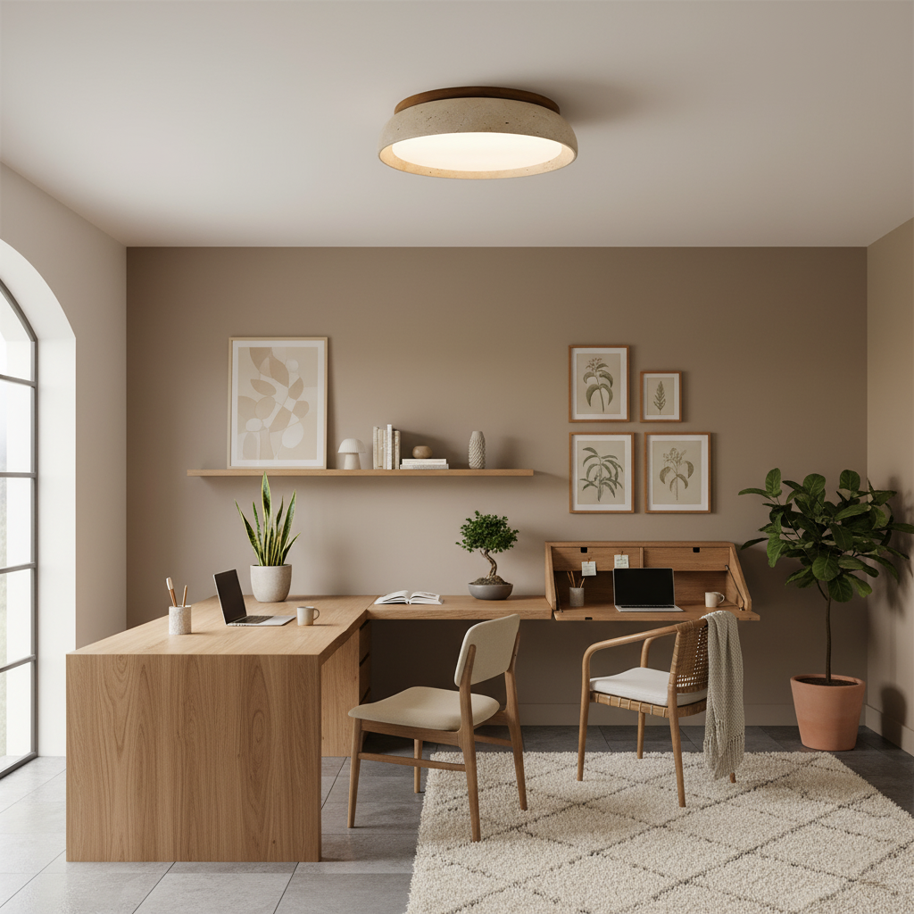 Minimalist travertine beige stone LED ceiling lamp