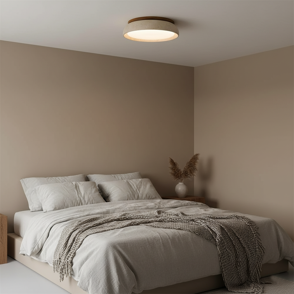 Minimalist travertine beige stone LED ceiling lamp