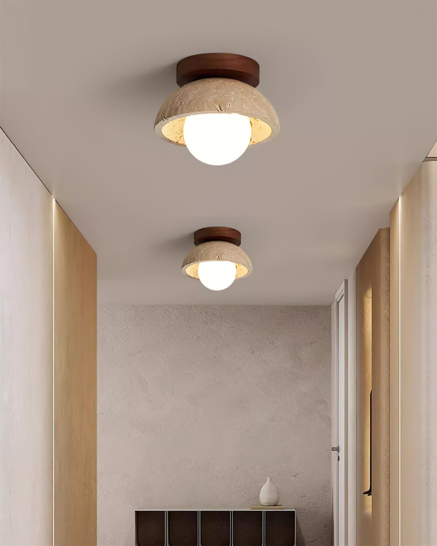Luksusowa lampa sufitowa z kamienia piedra z opalowym kloszem