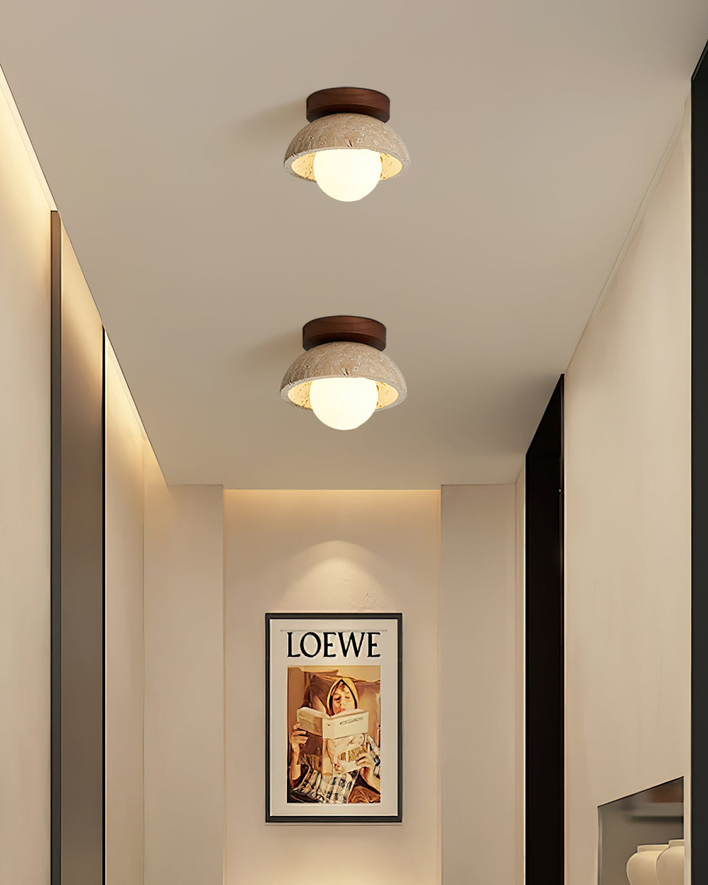 Luksusowa lampa sufitowa z kamienia piedra z opalowym kloszem
