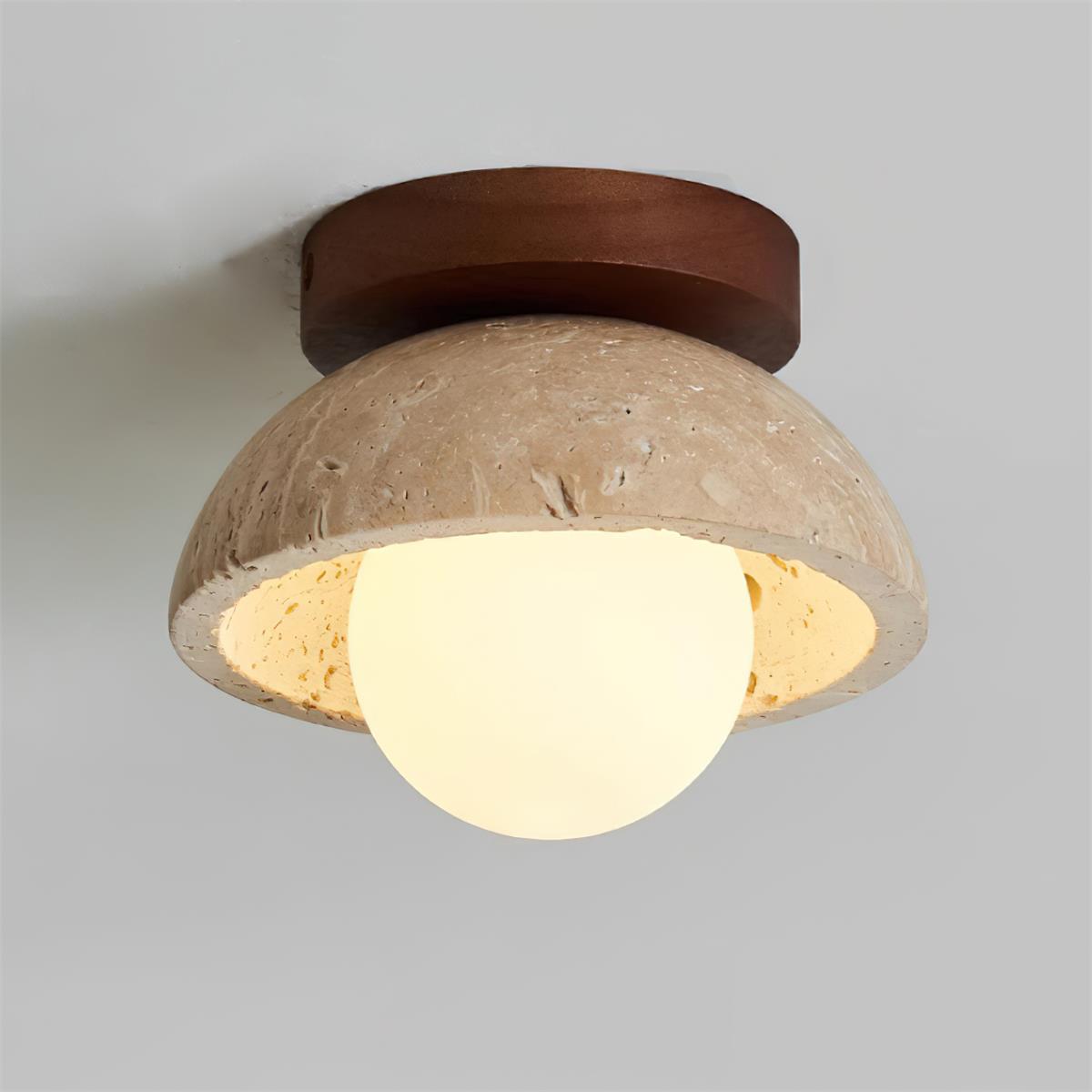 Luksusowa lampa sufitowa z kamienia piedra z opalowym kloszem