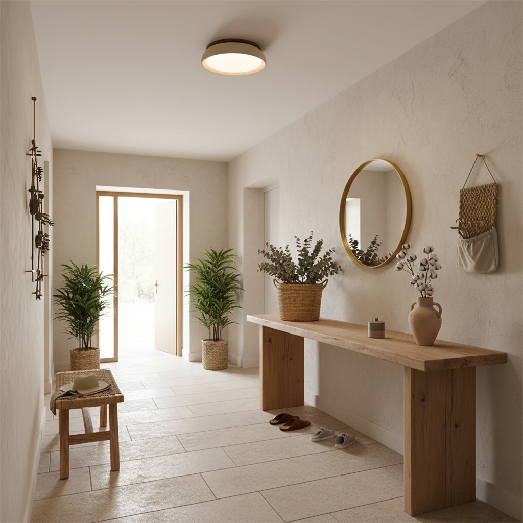 Minimalist travertine beige stone LED ceiling lamp