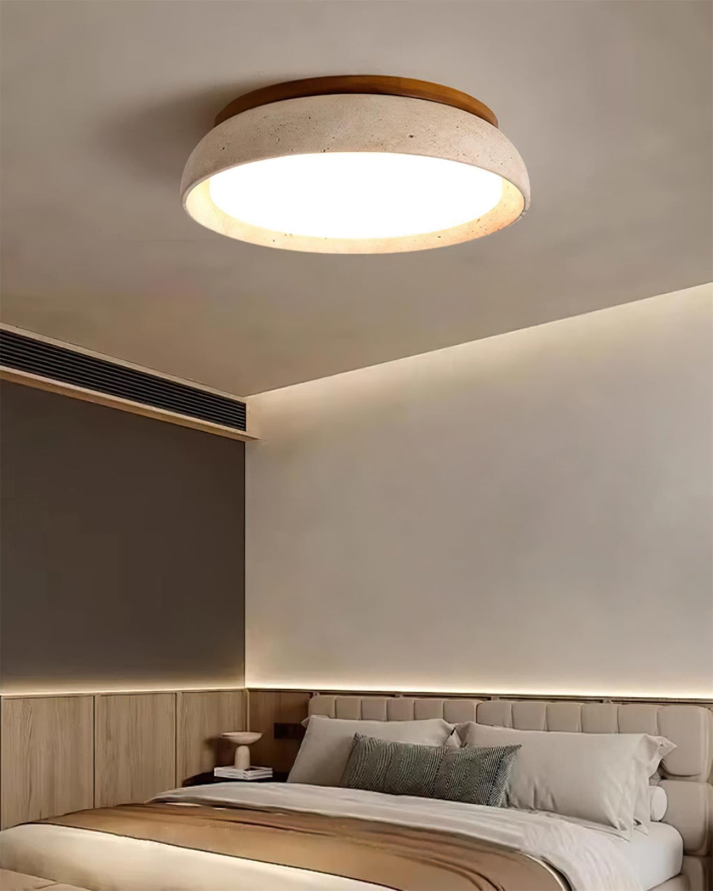 Minimalist travertine beige stone LED ceiling lamp