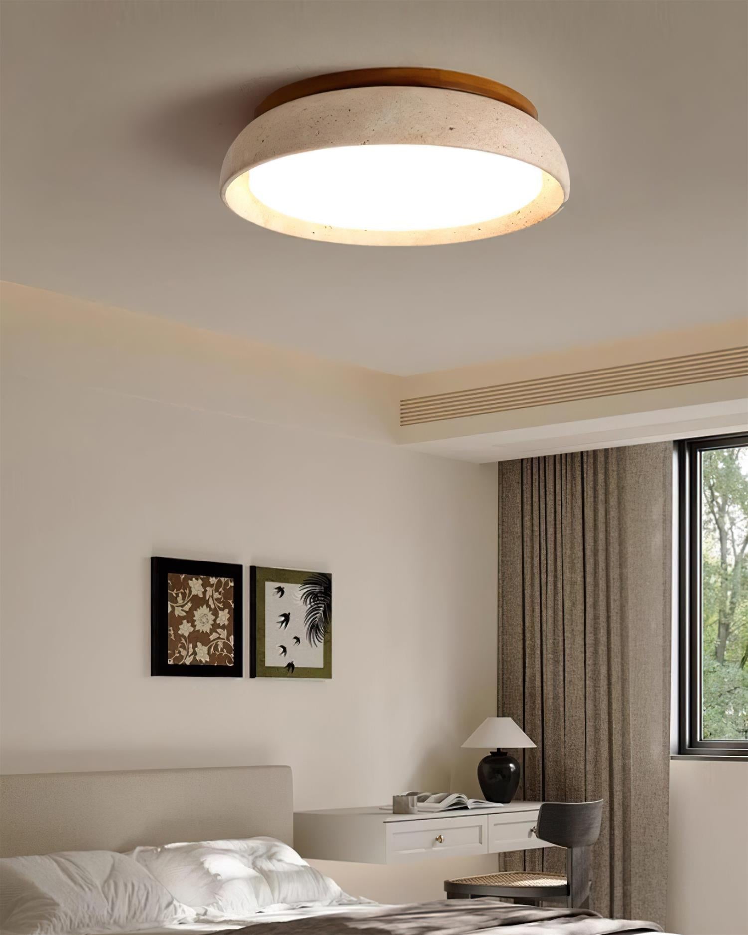 Minimalist travertine beige stone LED ceiling lamp