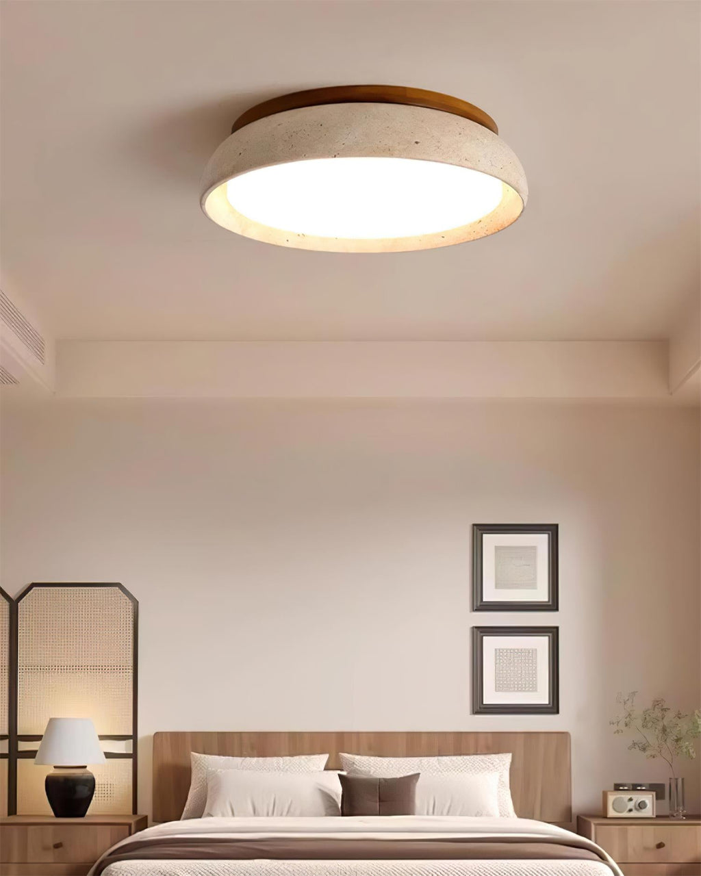 Minimalist travertine beige stone LED ceiling lamp