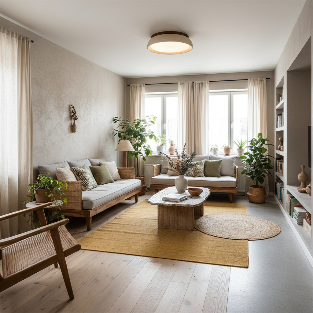 Minimalist travertine beige stone LED ceiling lamp