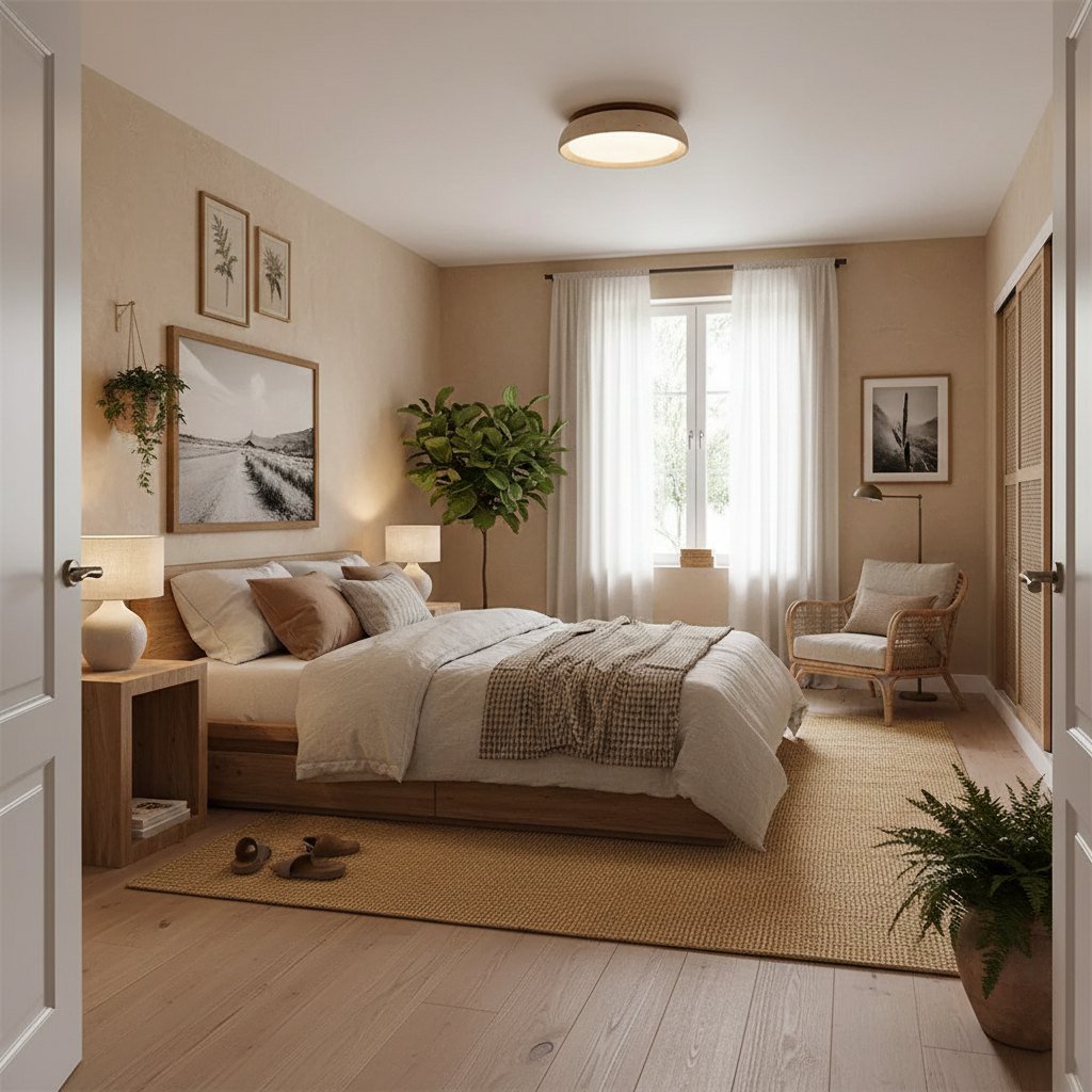 Minimalist travertine beige stone LED ceiling lamp
