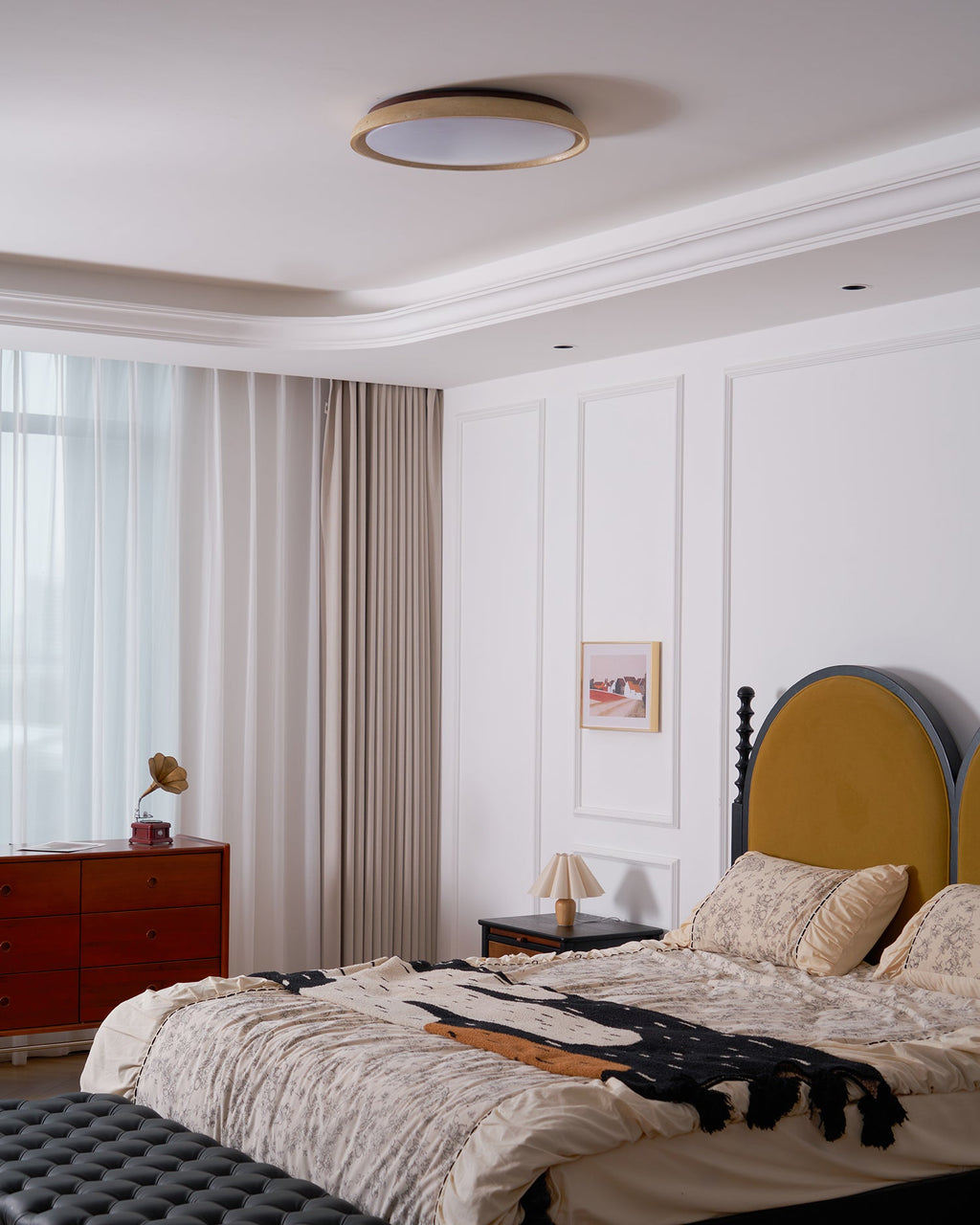Minimalist travertine beige stone LED ceiling lamp
